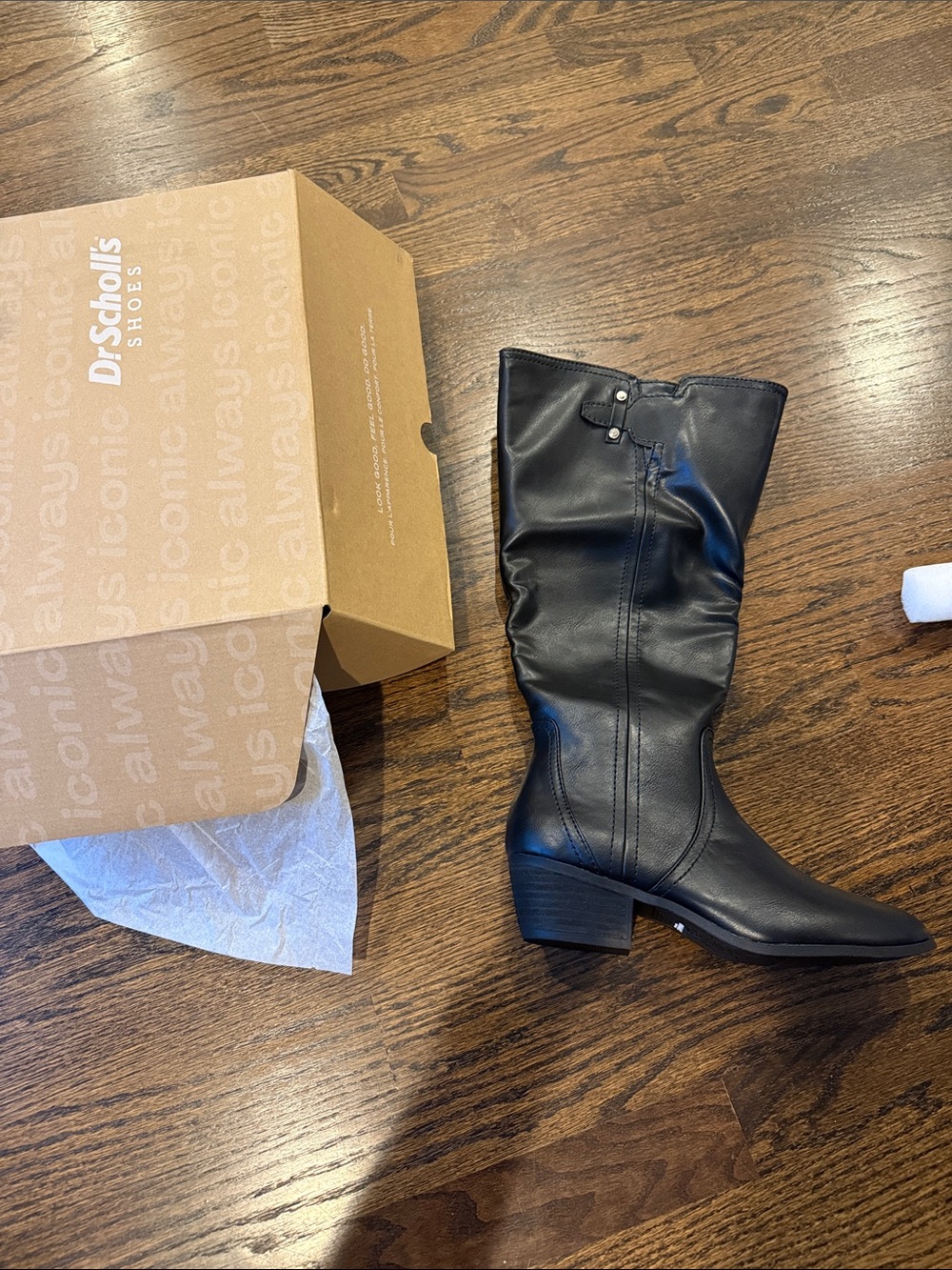 Dr. Scholl's Black Mid-Calf Leather Heeled Boots 8 wide calf